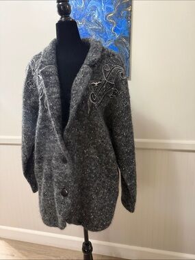 Gray Embroidered Knit Men's Cardigan Jacket wool mohair blend Hong Kong
